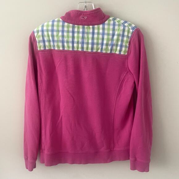 Vineyard Vines Pink/Green and Blue Plaid PullOver 1/4 Zip Sweatshirt Sz S - Picture 3 of 4